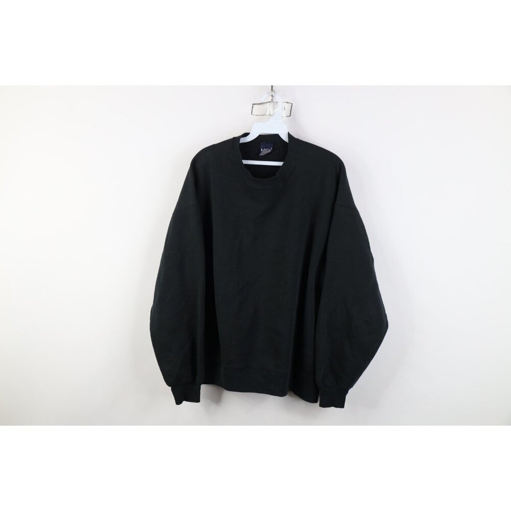 Vintage 90s Streetwear Mens XL Distressed Blank Crewneck Sweatshirt Black USA - Picture 1 of 12
